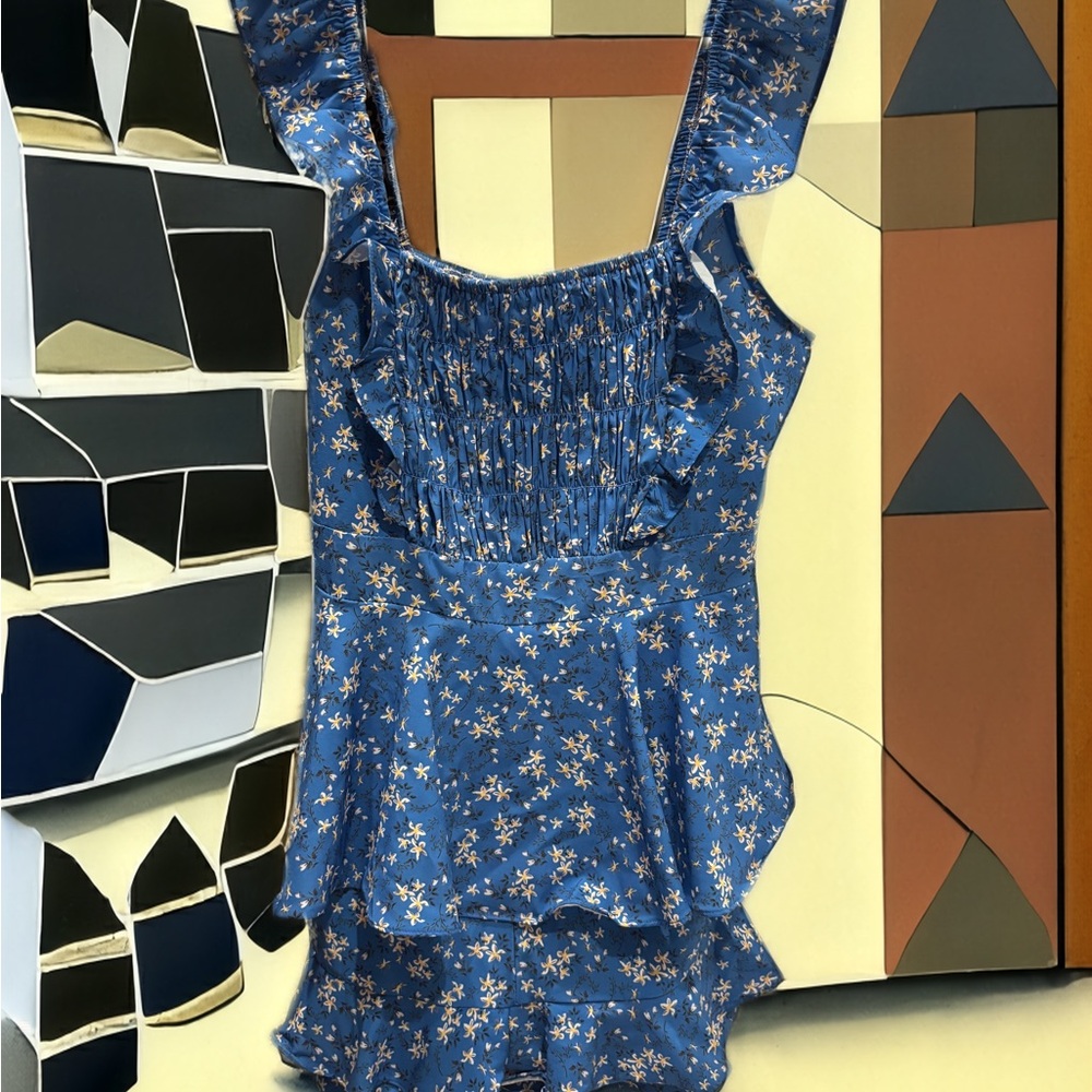 Floral Blue Ruffled Dress